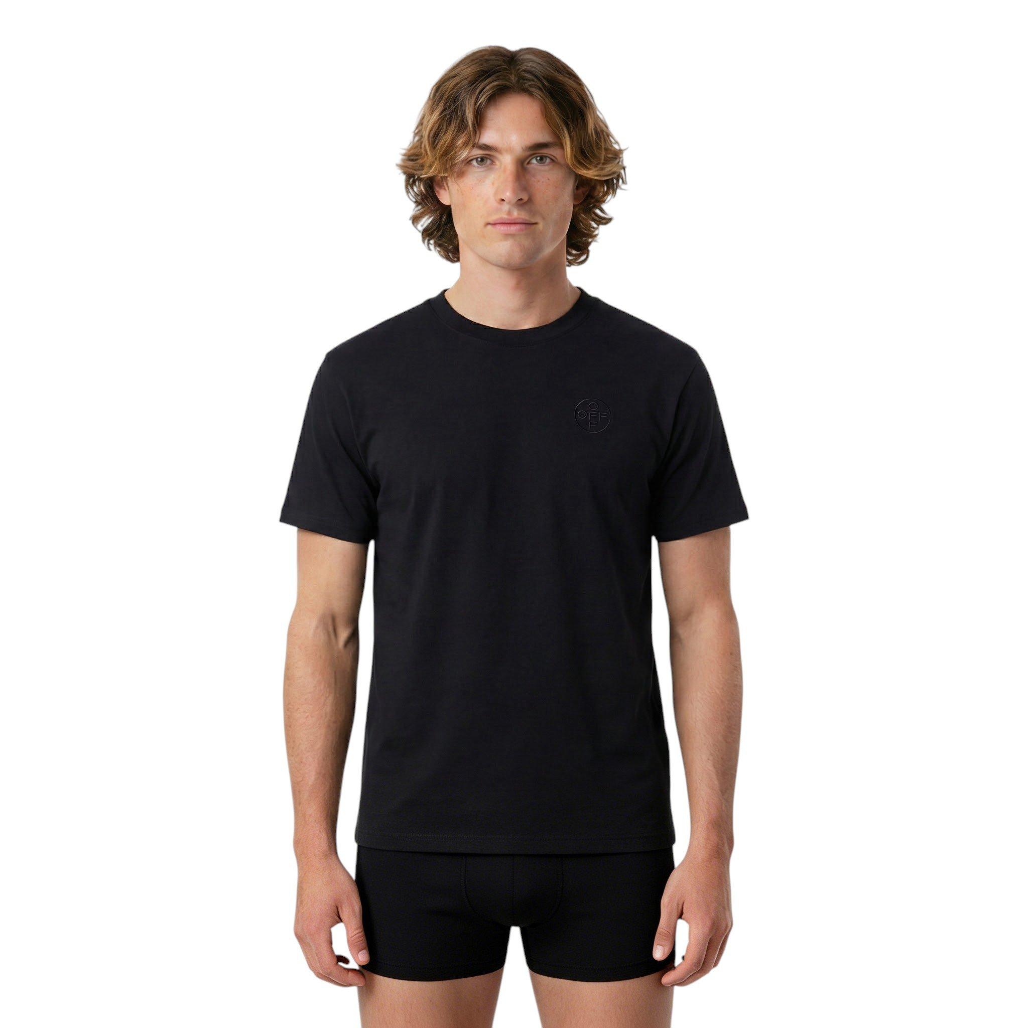 L/AB c/o Off-White Men's Chest Logo Classic Crew Undershirt (3 Pack) - Black - BLACK